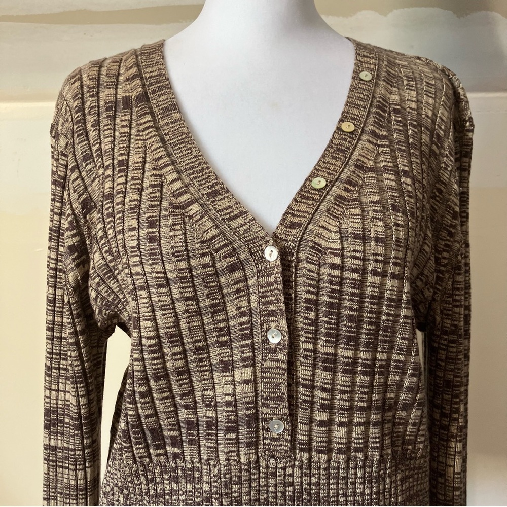 House of Harlow 1960 Brown Ribbed Knit Henley Button Up V neck Sweater size XL - Picture 4 of 9